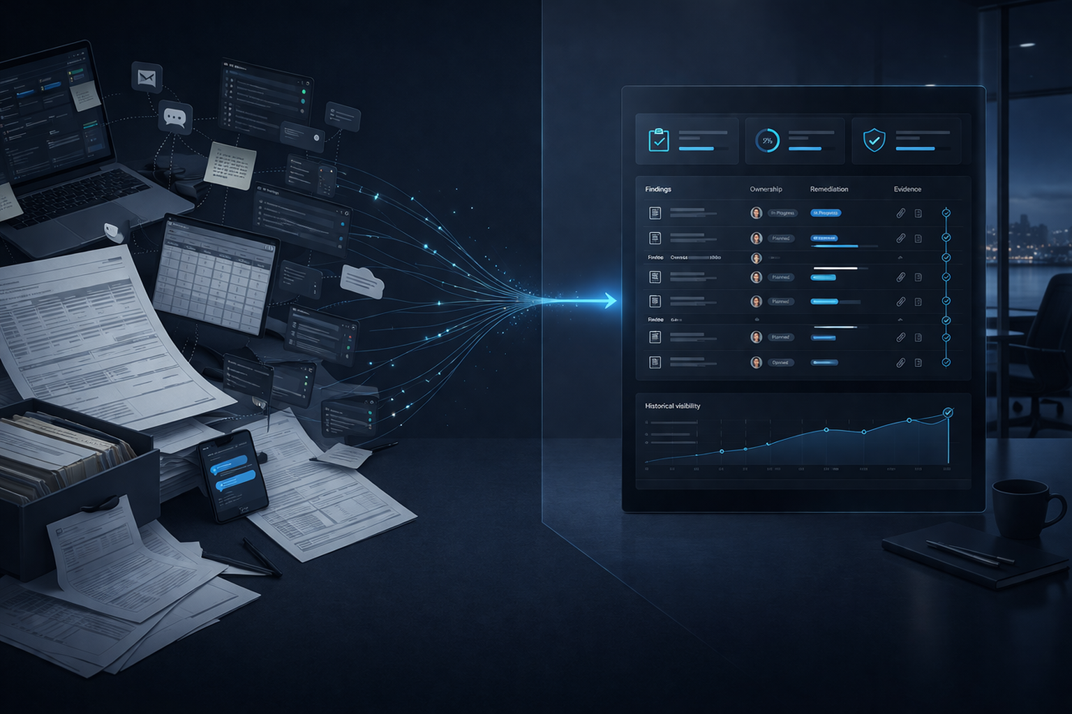 Transformation from scattered compliance inputs to one unified workflow with evidence and ownership